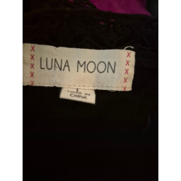 Luna Moon Boho Crochet Trim Top Cold Shoulder Tunic Scoop Neck Too Black Sz M/L - Picture 4 of 5